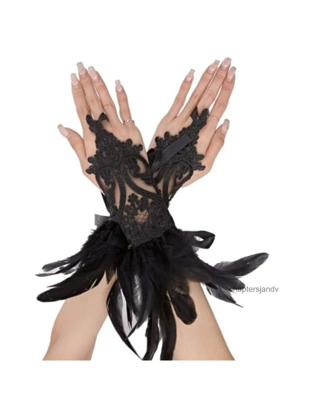 Feather Lace Gloves for Women Witch Angel Swan Costume Accessories